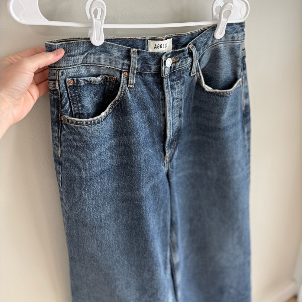 Agolde Dame Wide Leg Cuffed Hem Jeans - Dark Wash - Size 27 - Picture 4 of 16